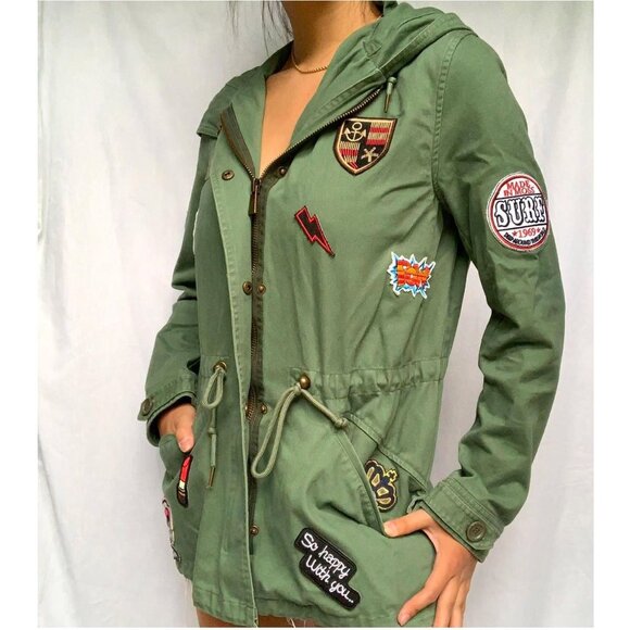 Size M Bagatelle Olive Patch Field Jacket Drawstring Hooded‎ Pockets Nordstrom - Picture 11 of 15